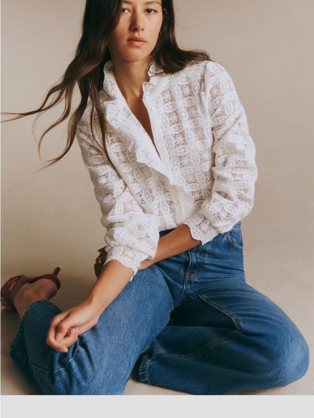 Sezane Ecru Chlo guipere lace blouse Sz 4